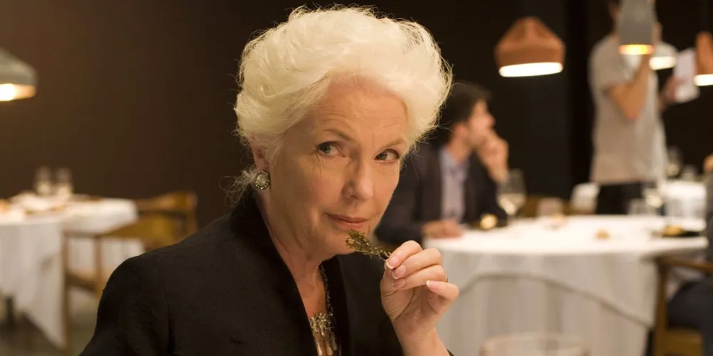 Fionnula Flanagan with a herb in her hand in Tasting Menu