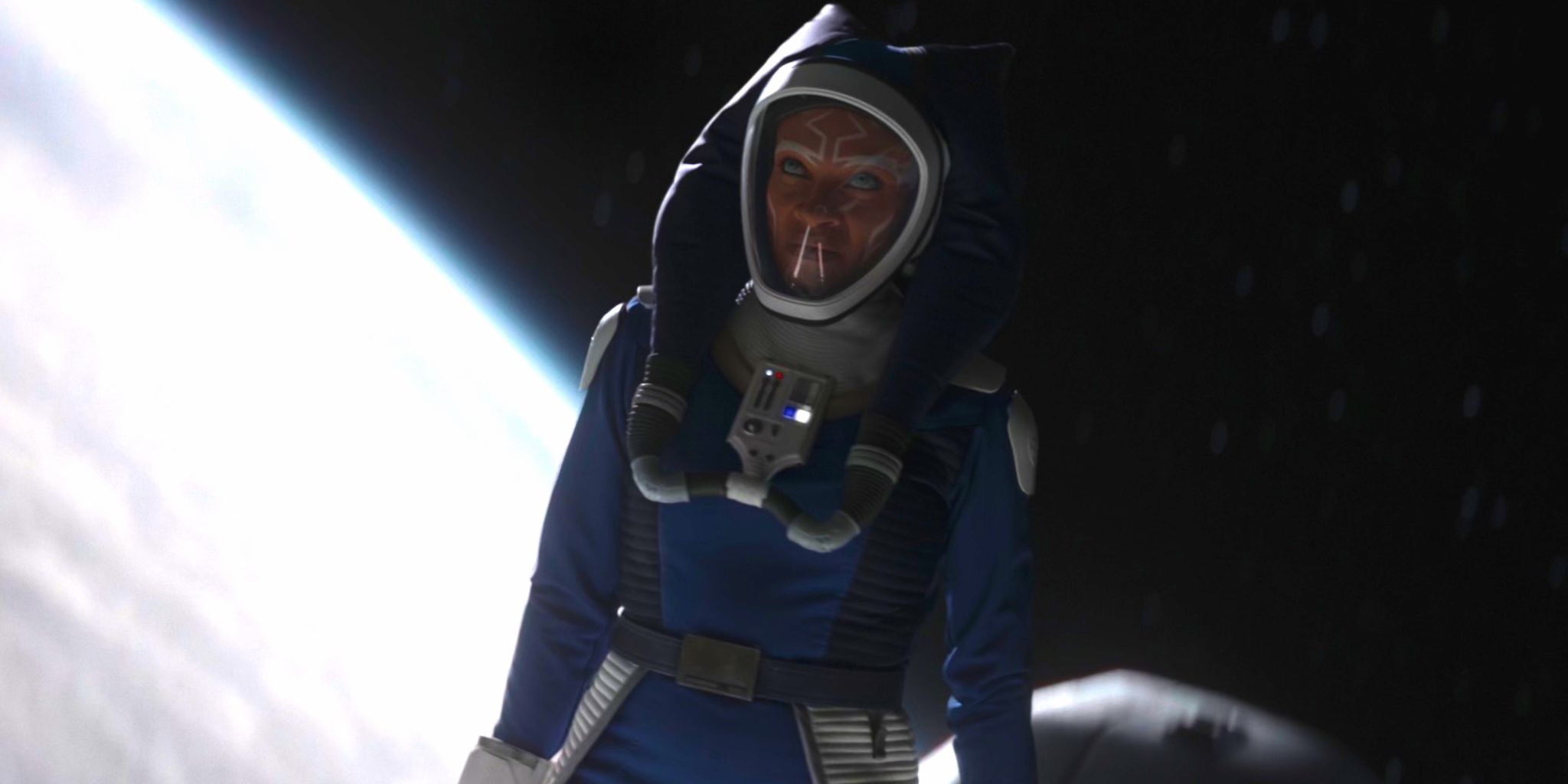 Ahsoka wears her blue spacesuit in Ahsoka episode 3