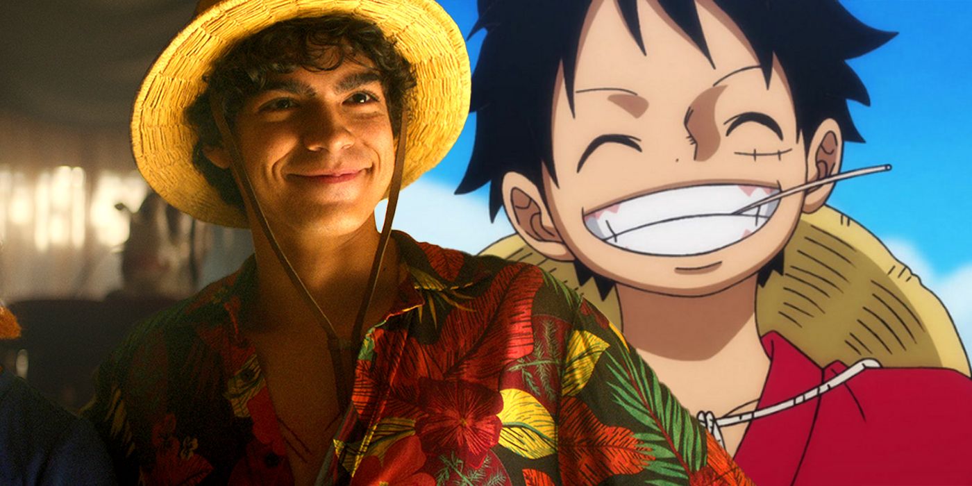 Custom image of Iñaki Godoy as Luffy and anime Luffy in One Piece Netflix