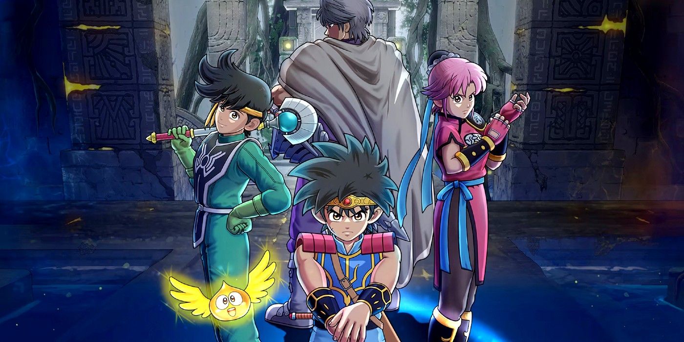 Infinity Strash Dragon Quest Dai Cover Art showing Dai, Popp, Maam, and Hyunkel.