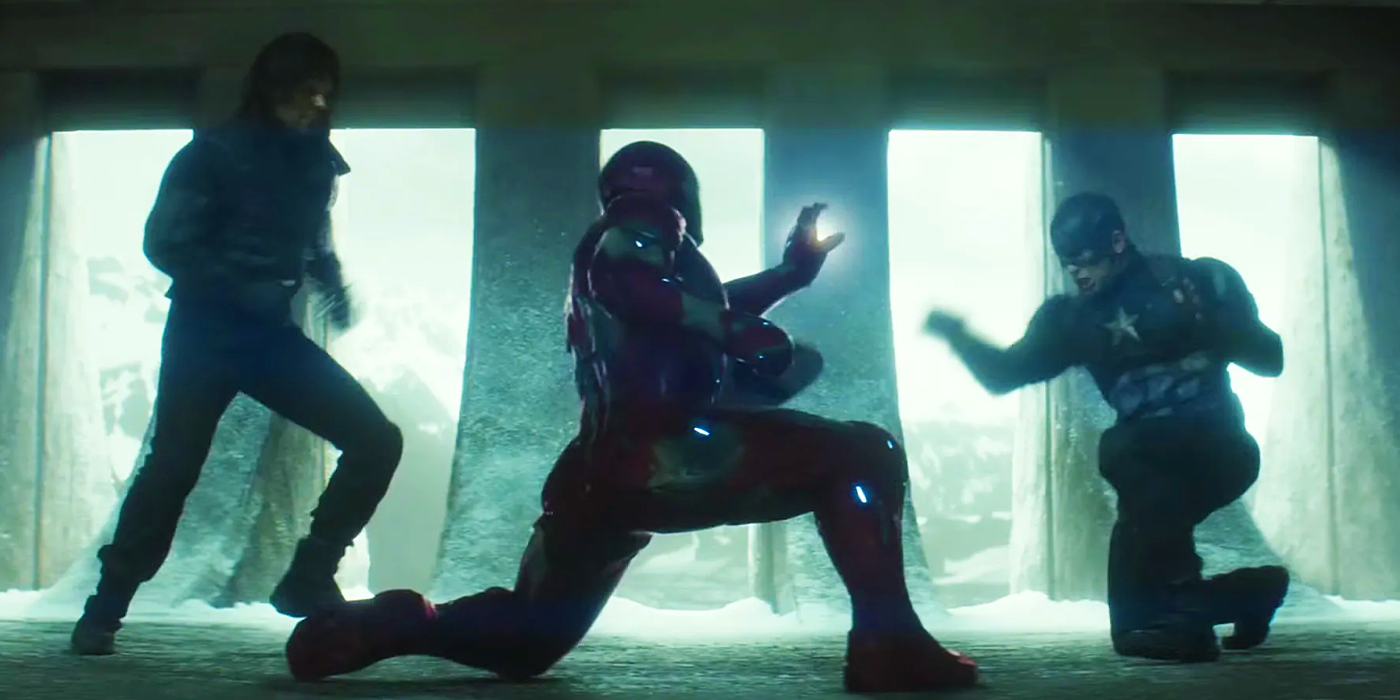 Iron Man combattant Captain America et Bucky dans la guerre civile