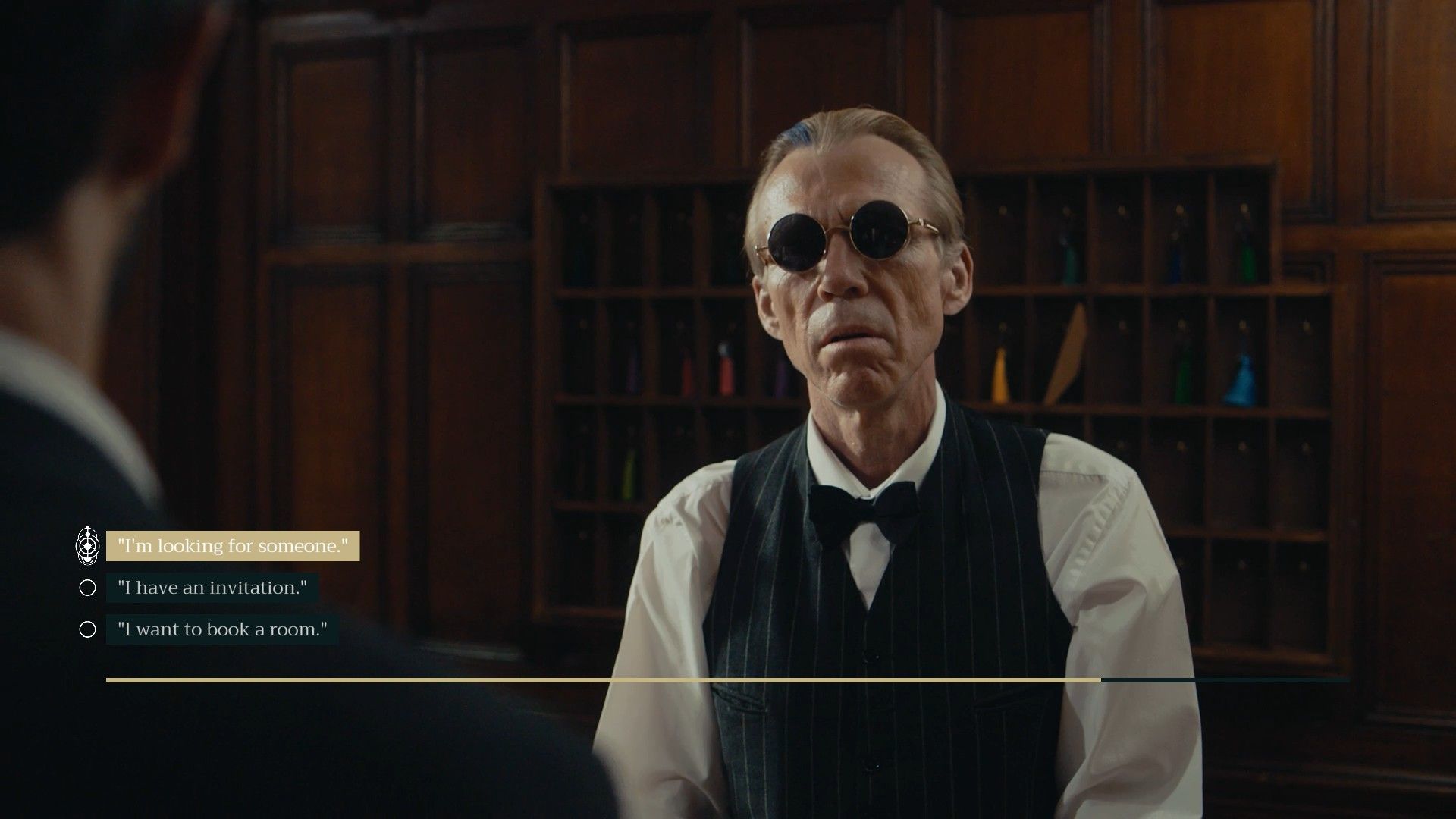 Isle Tide Hotel dialogue choice at the front desk of the hotel.