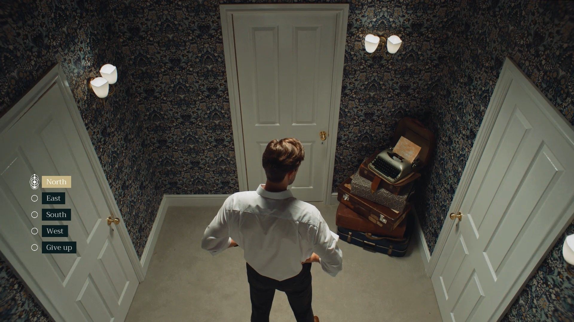 Isle Tide Hotel room with three doors and Josh in the middle, choices appear on the side for which door to pick.