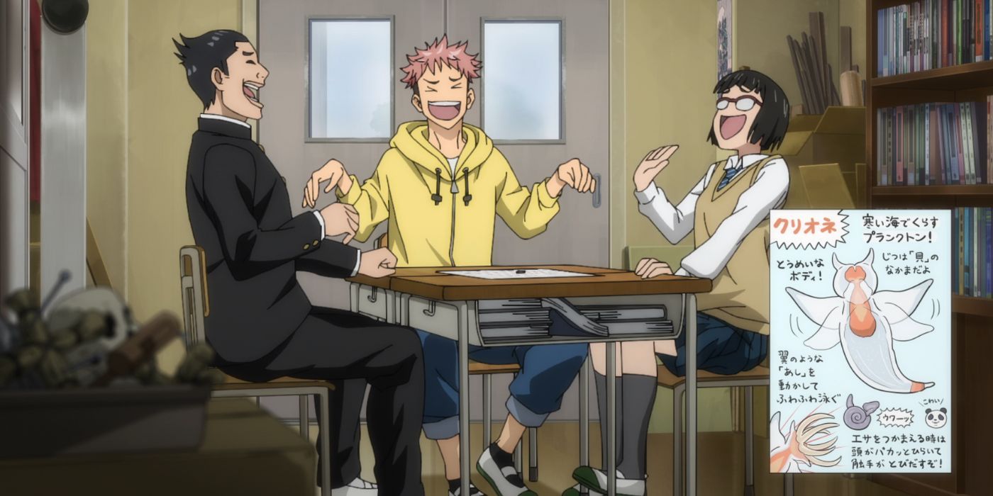 Itadori and the occult club laughs together.