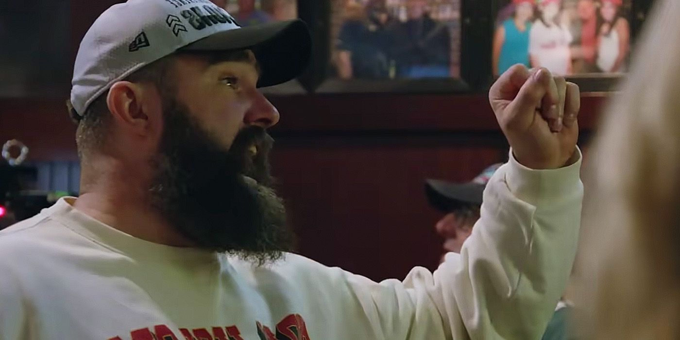 Jason Kelce cheering at a bar in Kelce