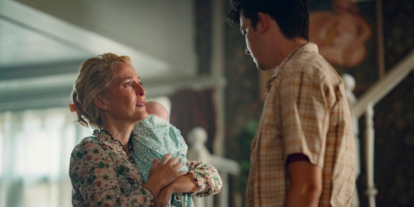 Jean with her baby in Sex Education