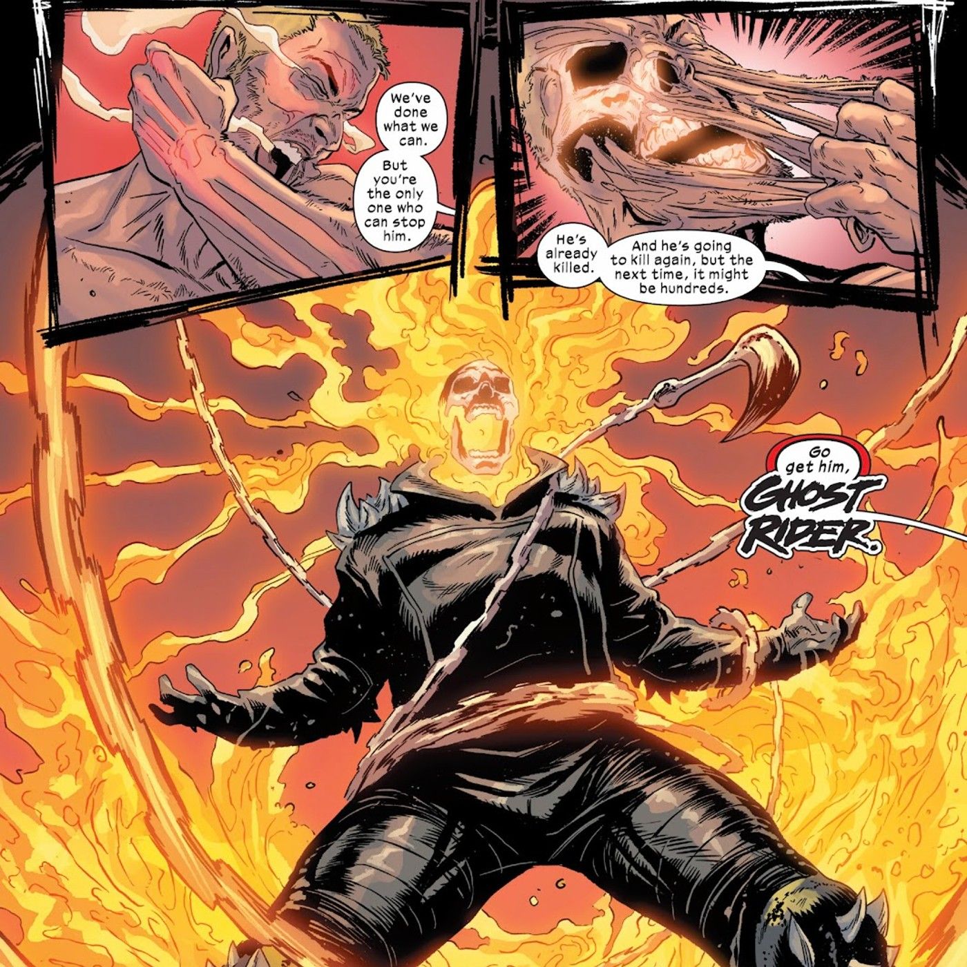 Johnny Blaze peels off his flesh to become Ghost Rider