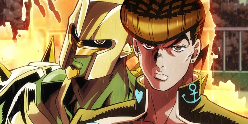 Josuke Higashikata and his stand Crazy Diamond prepare to fight an opponent in Diamond is Unbreakable