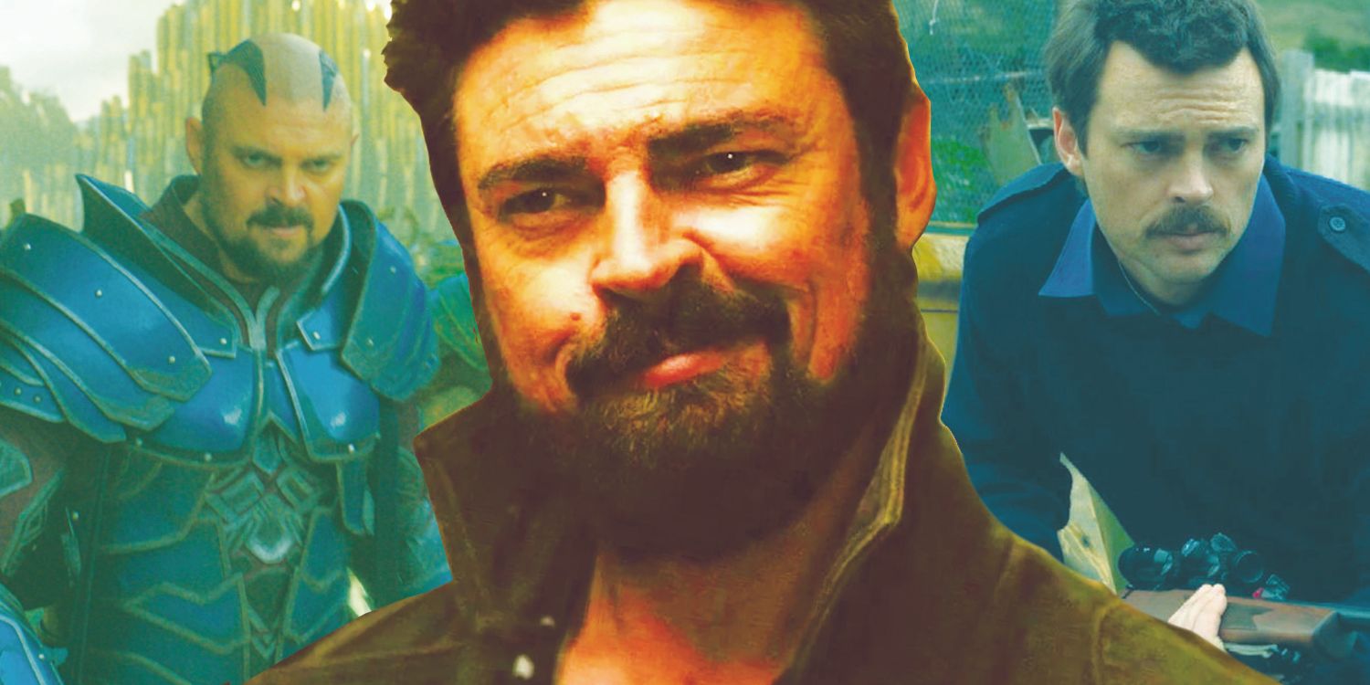 Blended image of Karl Urban as Skurge in Thor: Ragnarok, Billy Butcher in The Boys, and Nick Harvey in Out of the Blue.