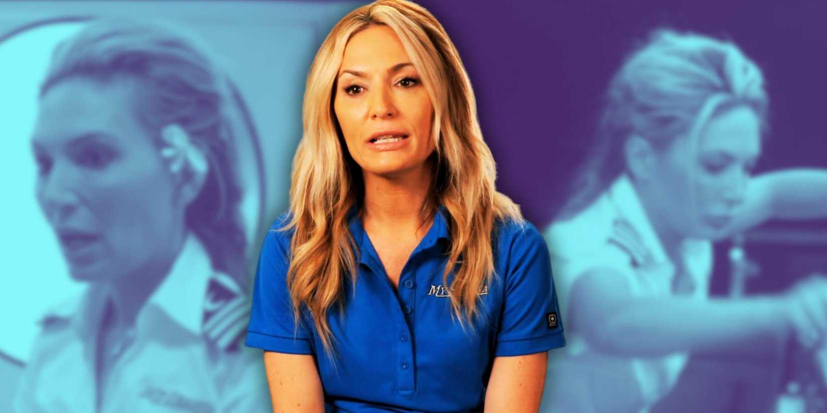 Kate Chastain from Below Deck montage teal background with various emotions