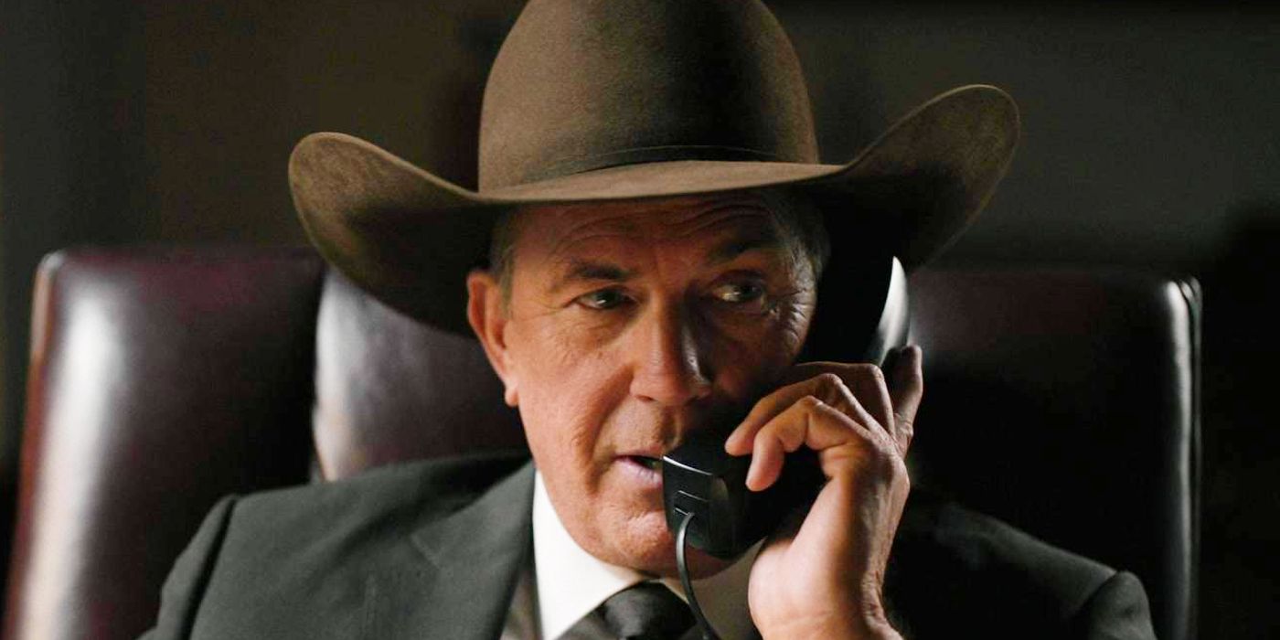 Kevin Costner as John Dutton on the Phone in Yellowstone Season 5