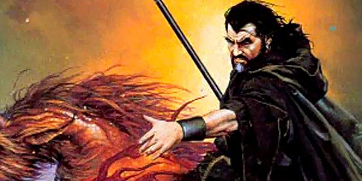 Khelben Blackstaff Arunsun from Dungeons and Dragons riding a horse.