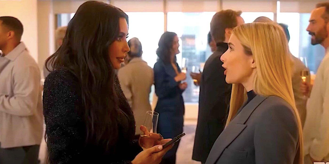 Kim Kardashian's Siobhan and Emma Roberts' Anna talk at a glitzy party in American Horror Story season 12 episode 2