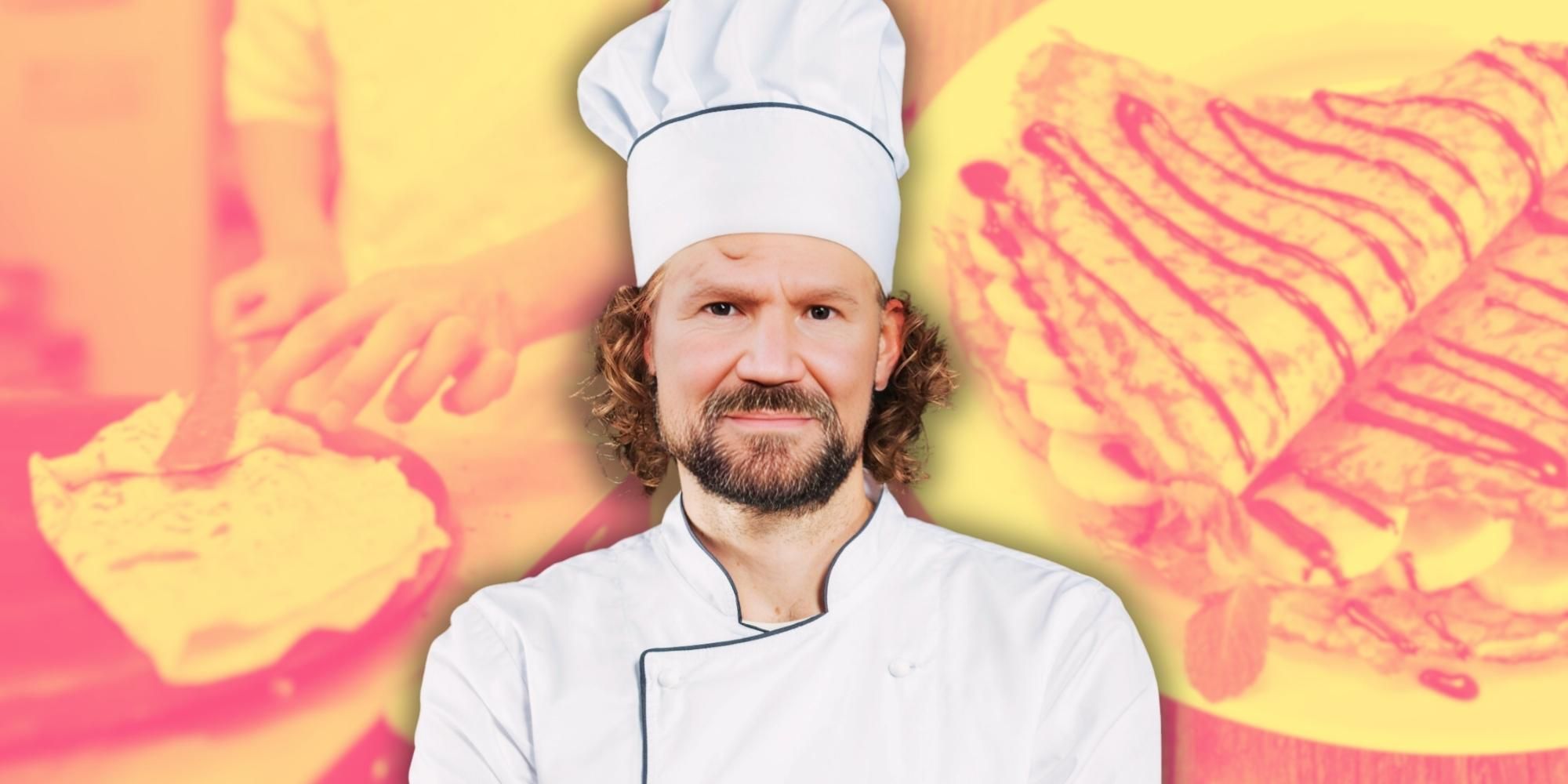 kody brown crepes background sister wives wearing chefs hat