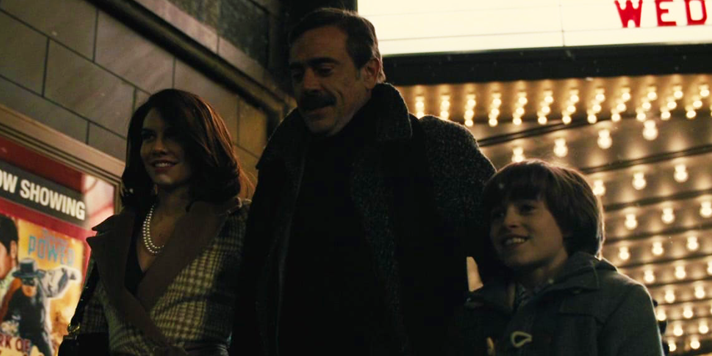 Lauren Cohan, Jeffrey Dean Morgan, and Brandon Spink as the Wayne family in Batman v Superman Dawn of Justice