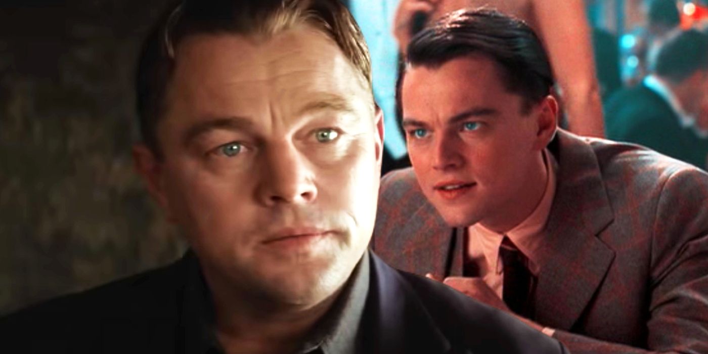 Custom image of Leonardo DiCaprio in Killers of the Flower Moon juxtaposed with DiCaprio from The Aviator.