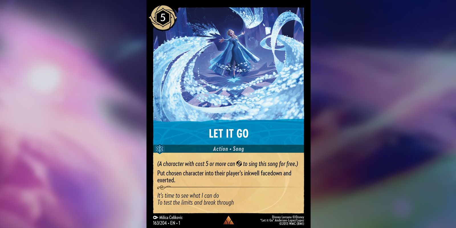 Let It Go Lorcana song card showing Elsa and ice magic.