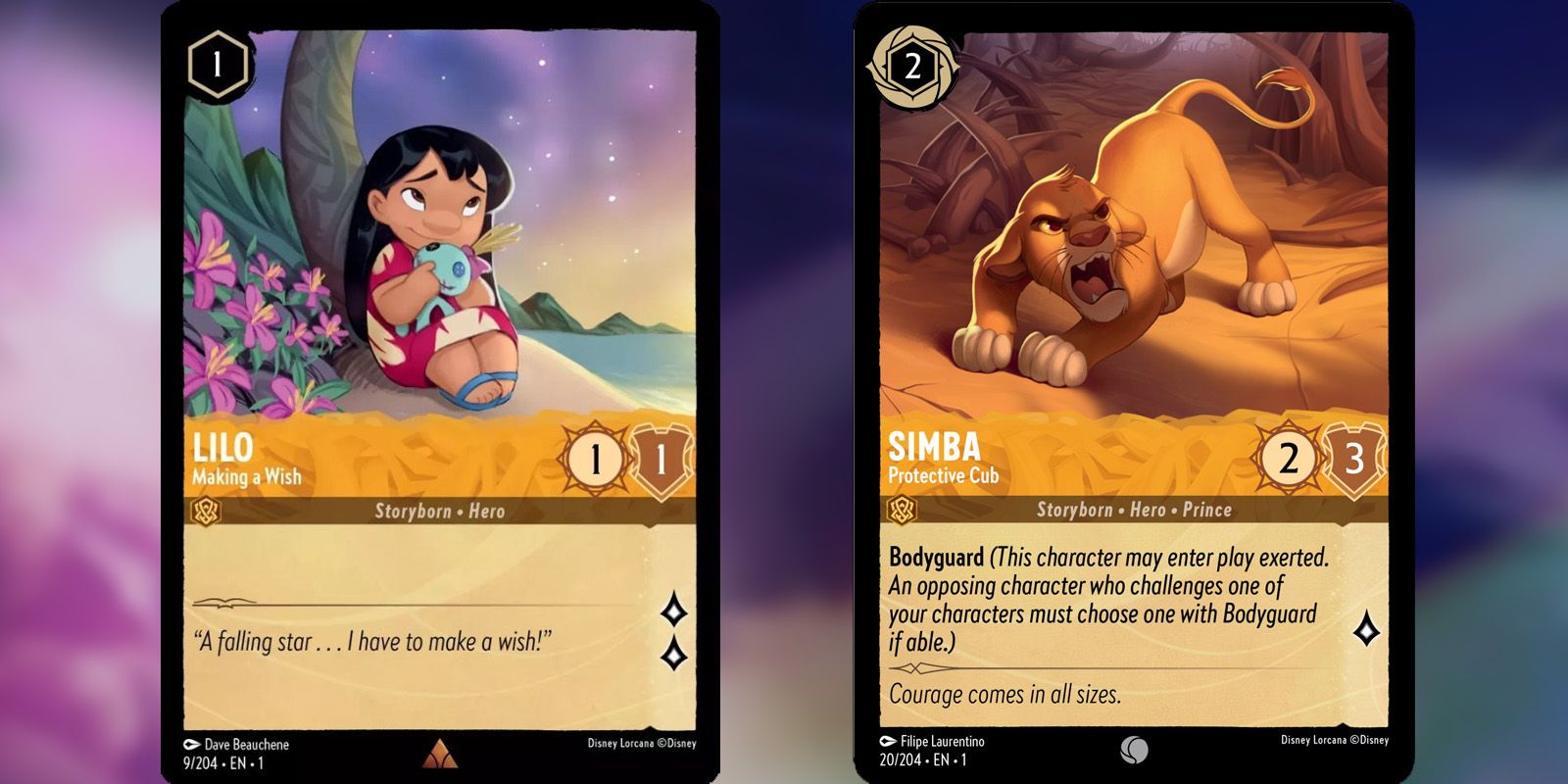 Lilo and Simba Lorcana cards side by side.