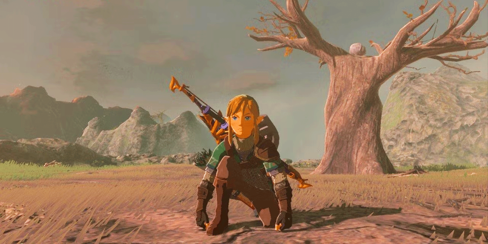 Link crouching on Mekara Island in Zelda TOTK.