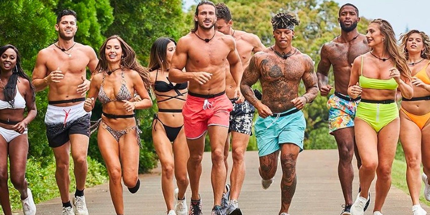 The cast of Love Island USA Season 3 running in swimsuits