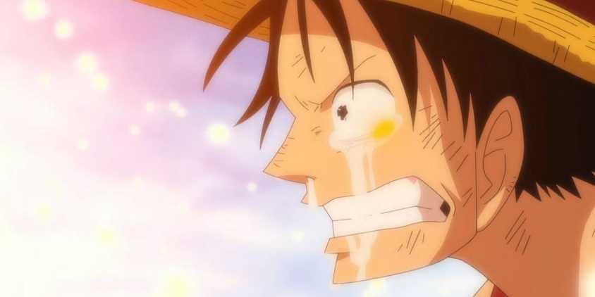 Luffy crying in the One Piece anime