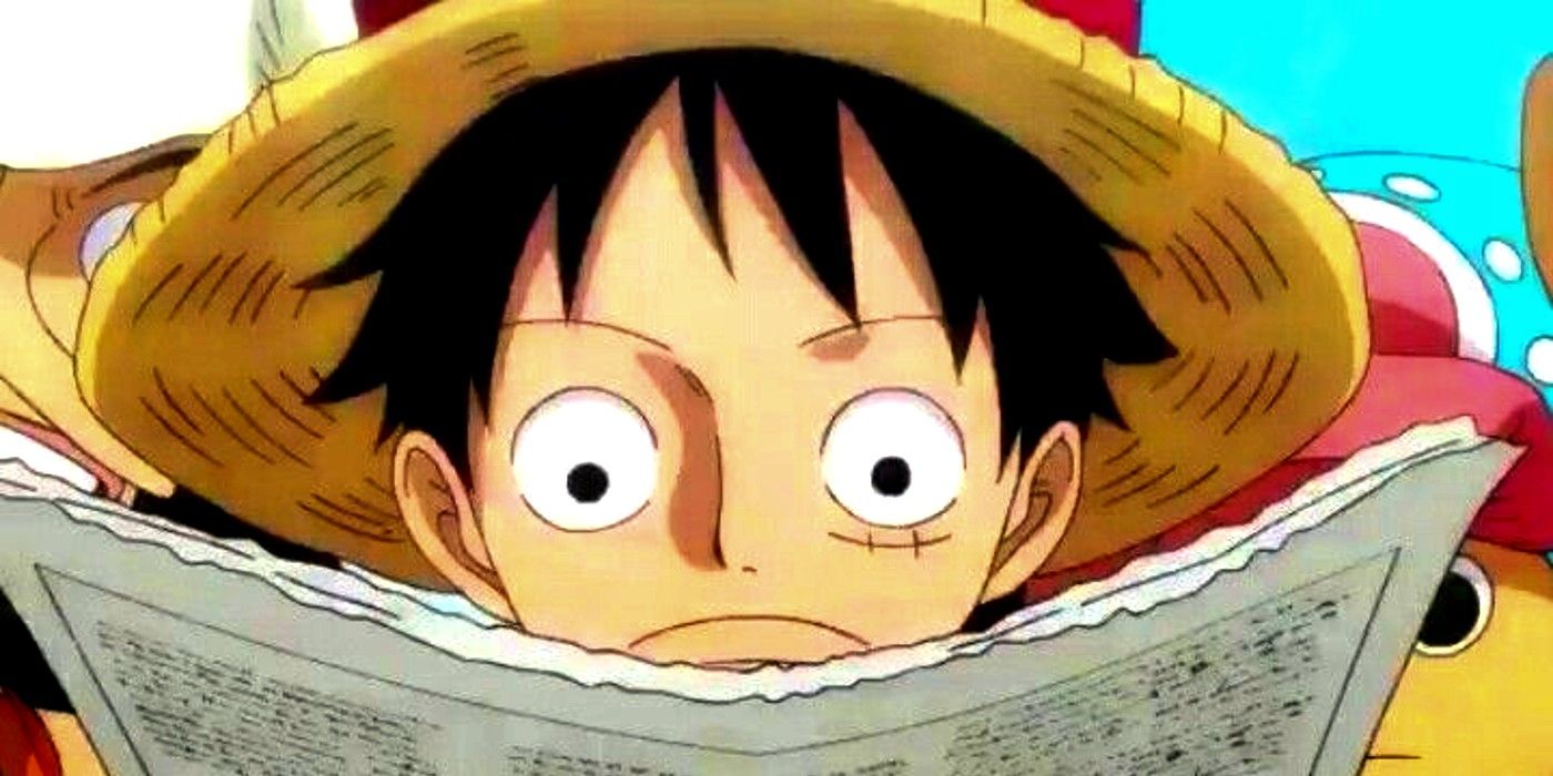 Luffy reading a newspaper in One Piece
