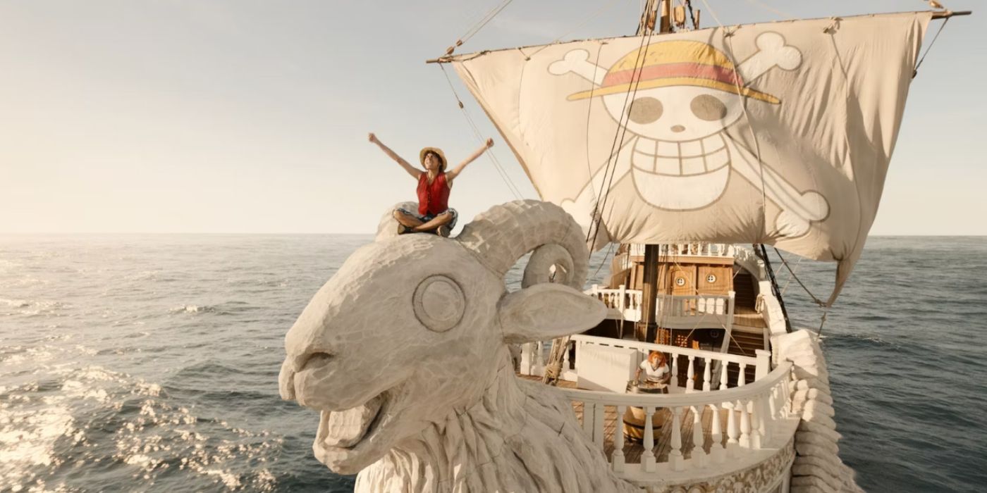 Inaki Godoy as Luffy sits on the Going Merry in One Piece
