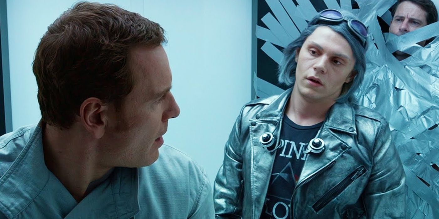 Michael Fassbender as Magneto and Evan Peters as Quicksilver in X-Men: Apocalypse