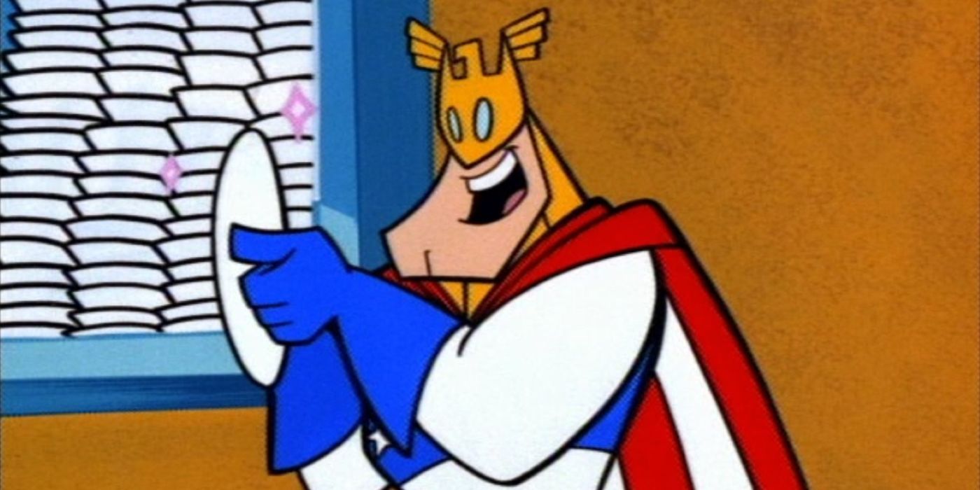 Major Glory happily washing dishes.