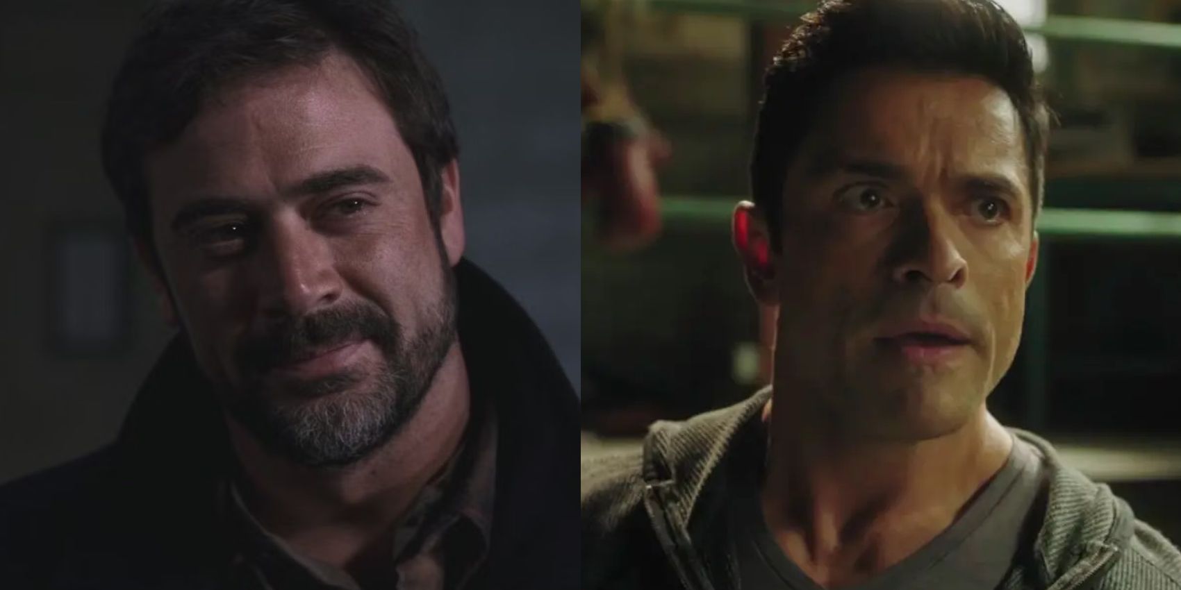 Side by side image: Jeffrey Dean Morgan as John Winchester in Supernatural; and Mark Consuelos