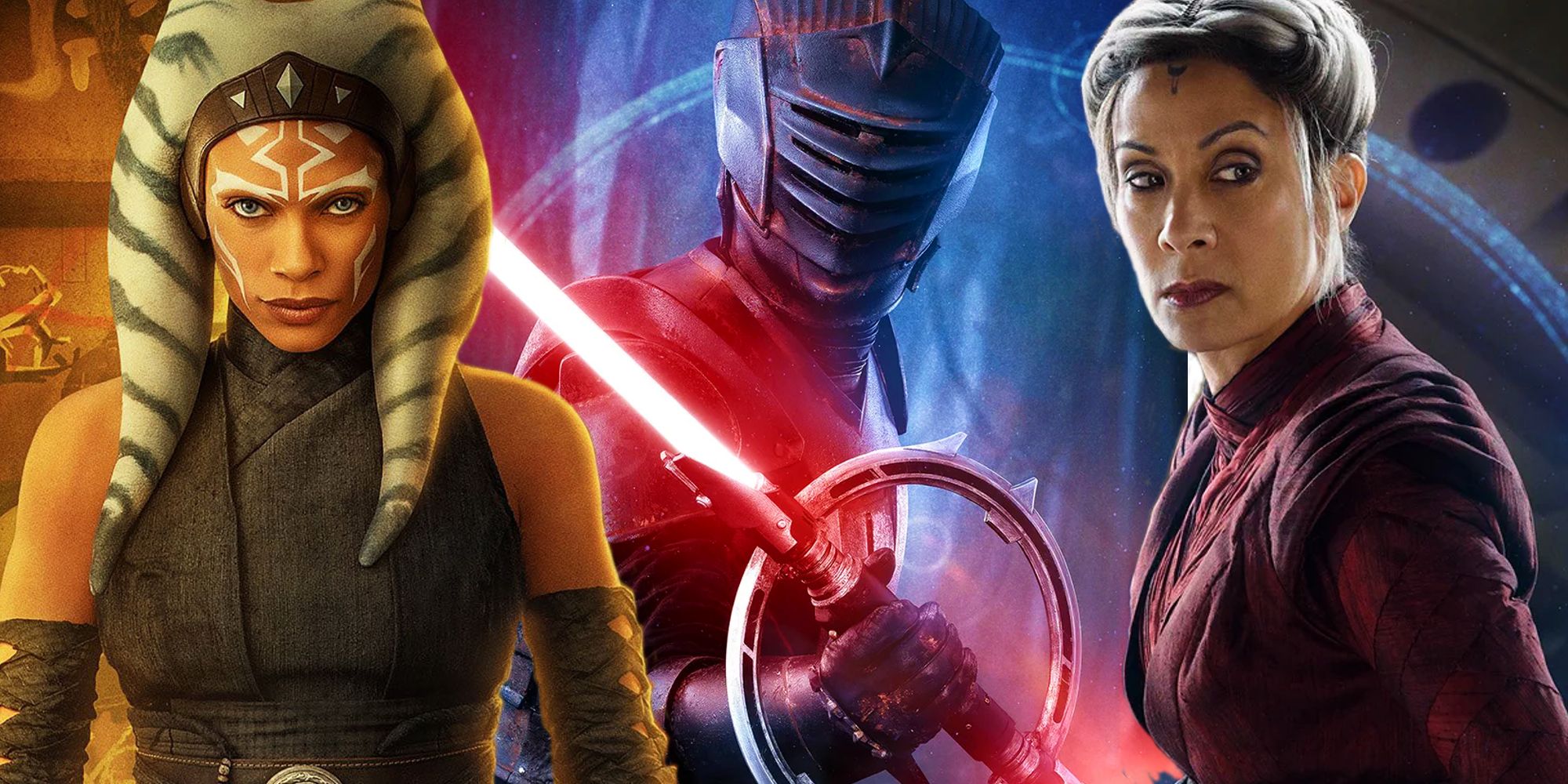 Marrok and Elsbeth’s Ahsoka character posters next to Ahsoka from Mando S2