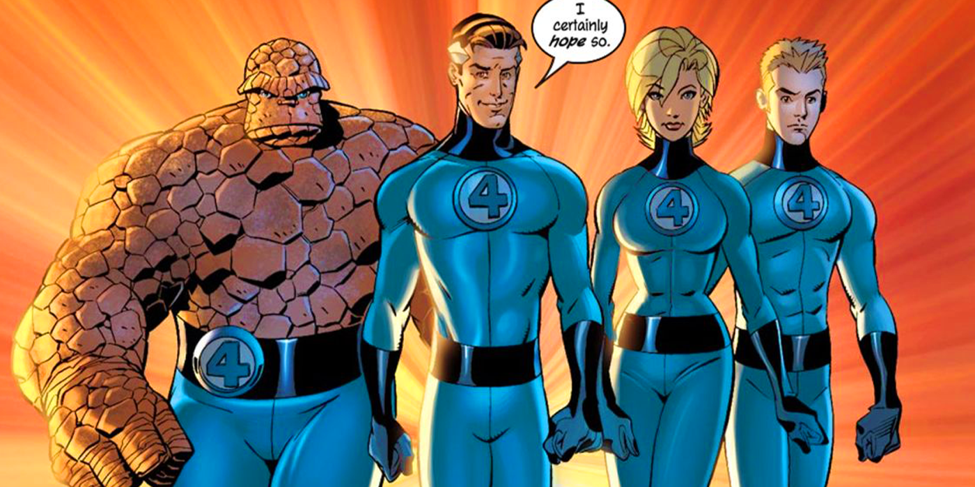 Marvel Comics' Fantastic Four in blue and black costumes