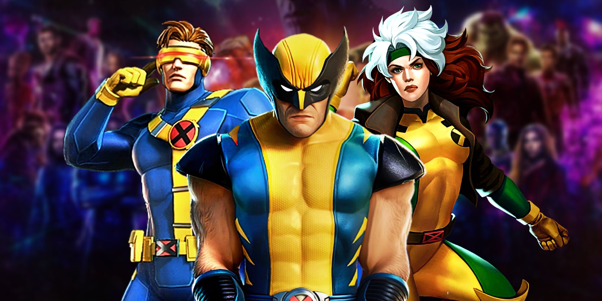 Art of Wolverine flanked by Cyclops and Rogue