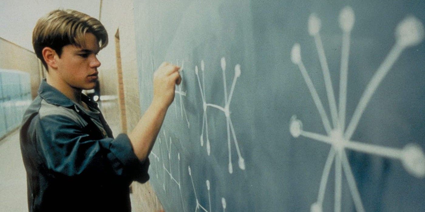 Matt Damon doing math on a chalkboard in Good Will Hunting