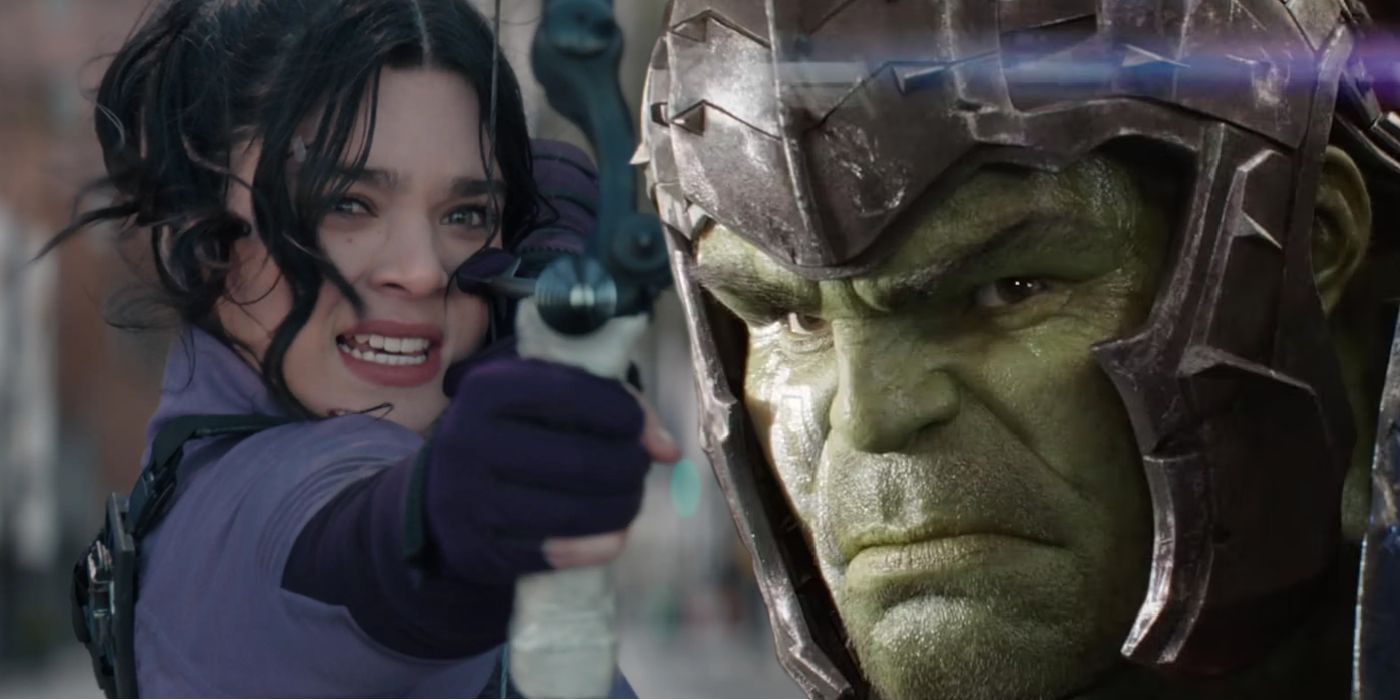 Hailee Steinfeld as Kate Bishop in Hawkeye and Mark Ruffalo as Hulk in Thor: Ragnarok in the MCU