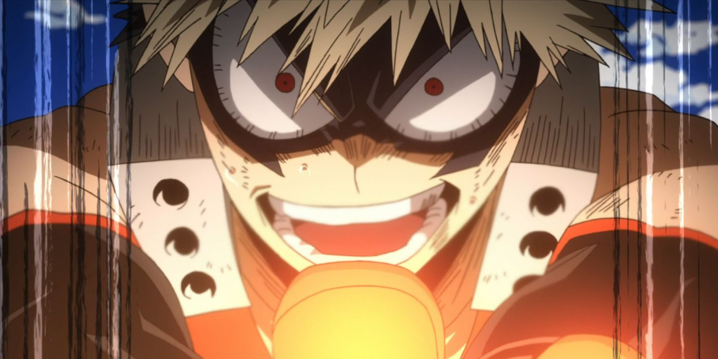 My Hero Academia: o grande ataque de Bakugo, mostrando-o sorrindo com olhos esbugalhados.