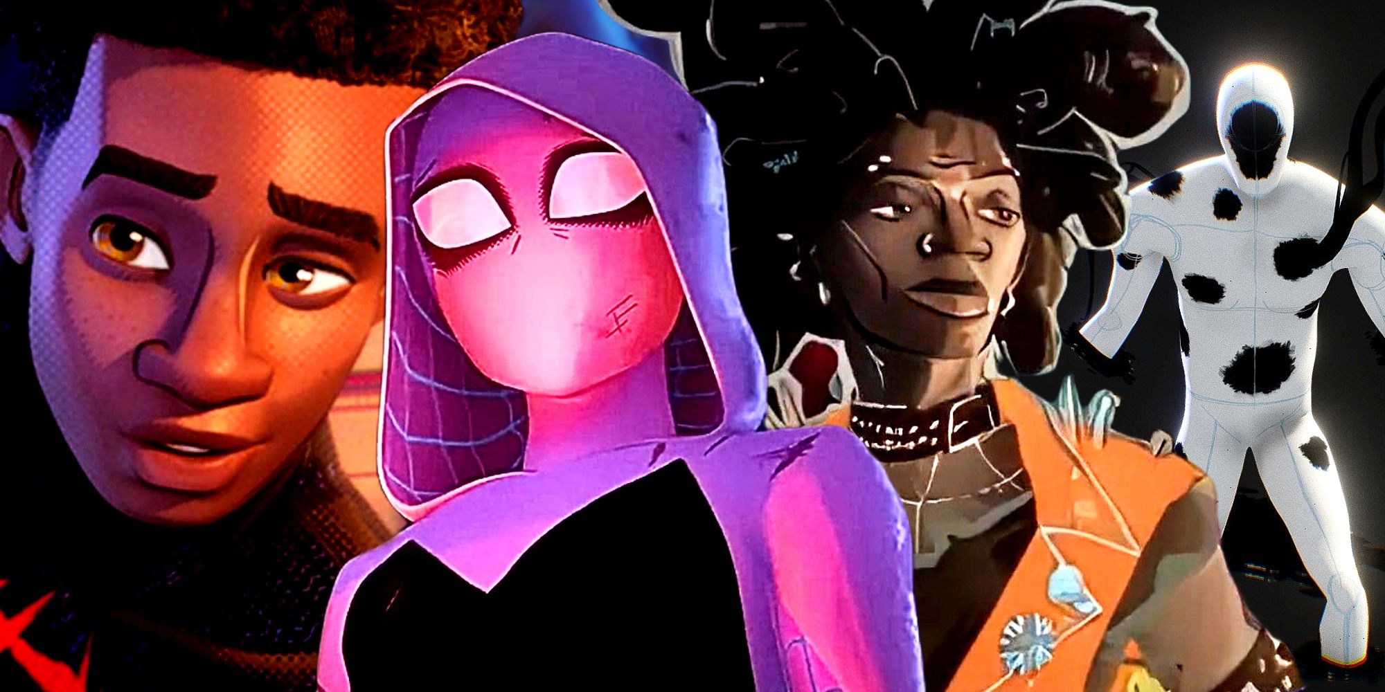 Miles Morales, Gwen Stacy, Spider-Punk, and The Spot in Spider-Man Across the Spider-Verse