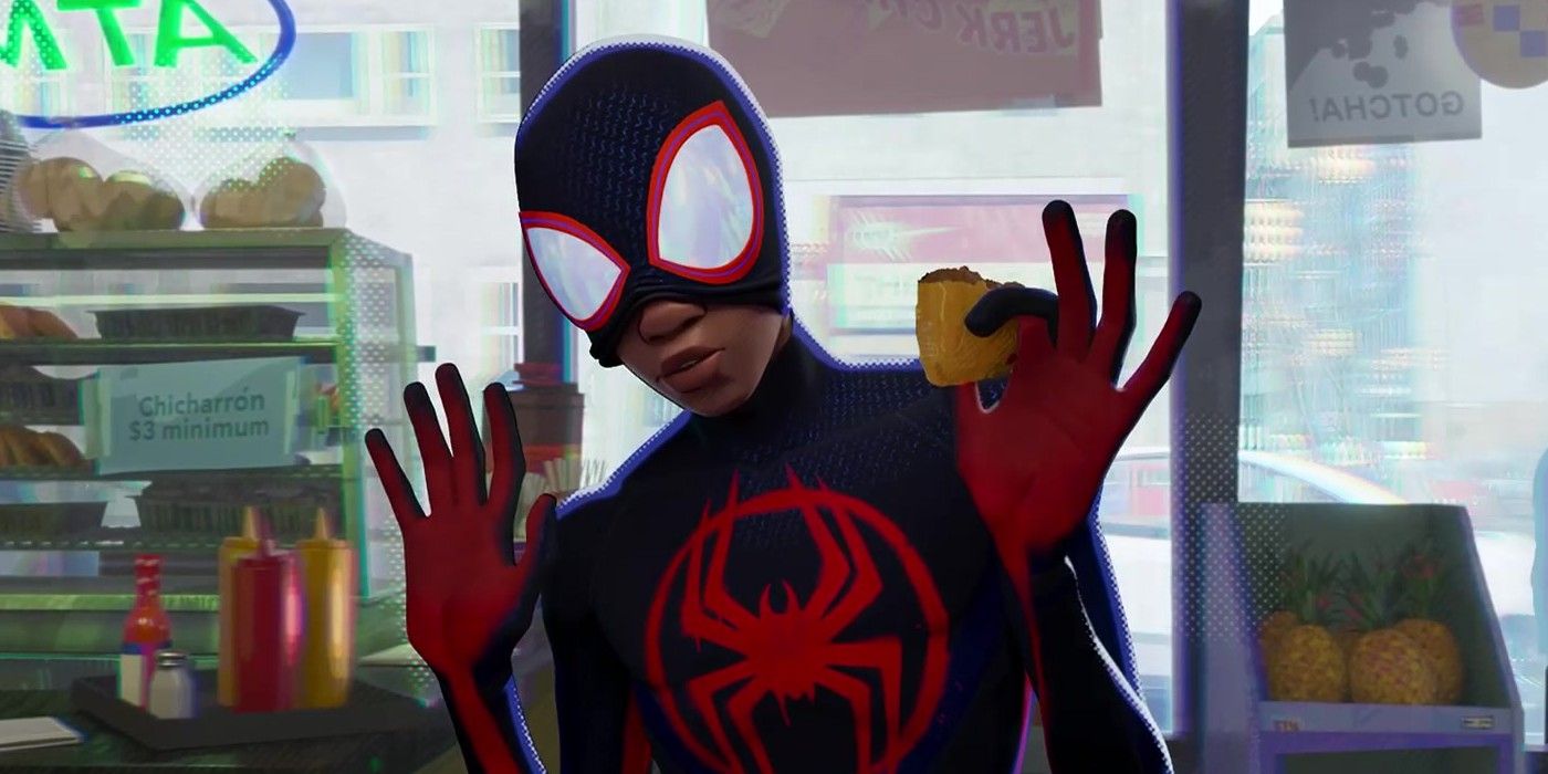 Miles Morales holds up his hands in Across the Spider-Verse