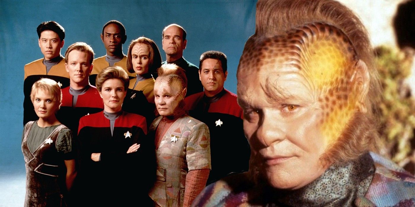 Neelix and the Star Trek: Voyager cast.