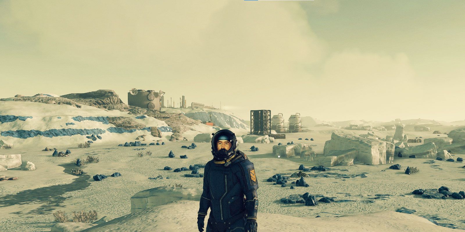 The snowy, mine rich surface of Nesoi in the Olympus system in Starfield.