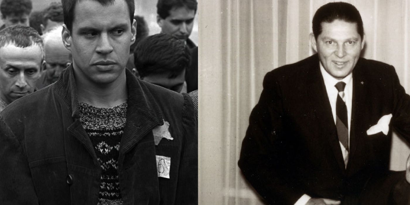 Side by side comparison of the real Poldek Pfefferberg and his portrayal by Jonathan Sagall in Schindler's List