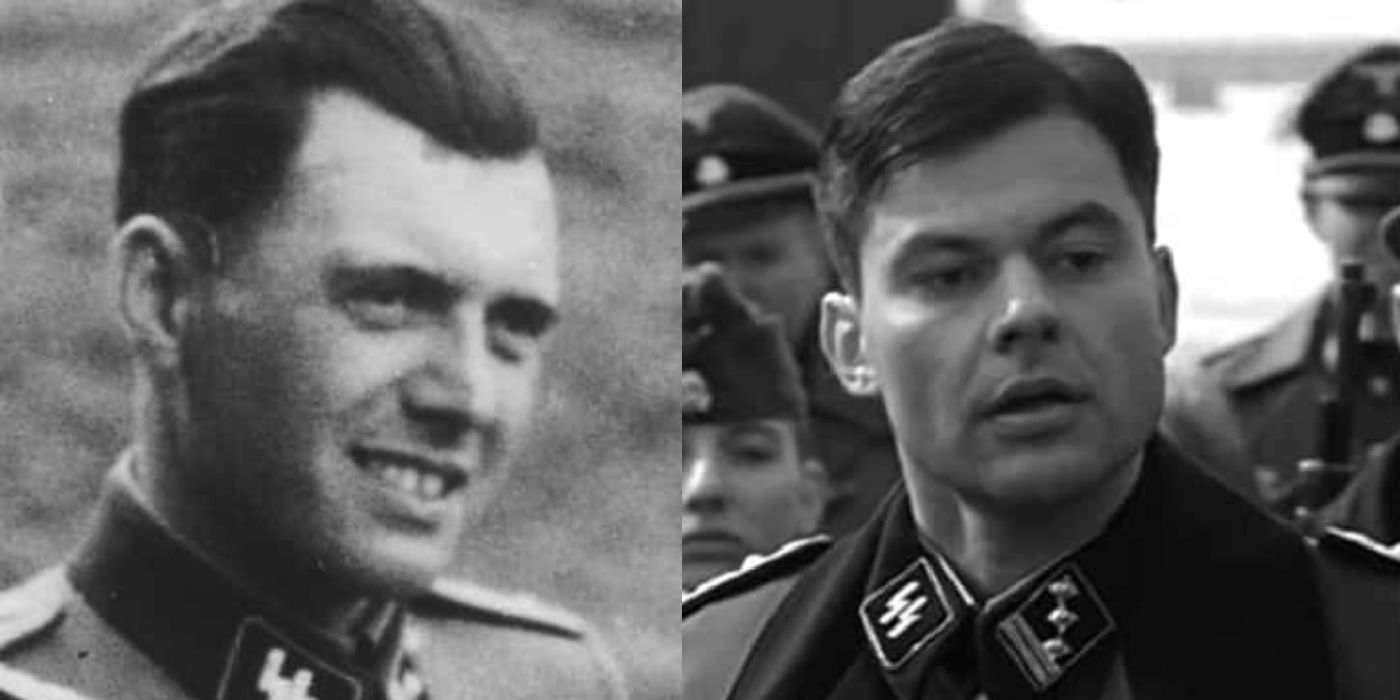 Side by side comparison of the real Josef Mengele and his portrayal by Daniel Del Ponte in Schindler's List