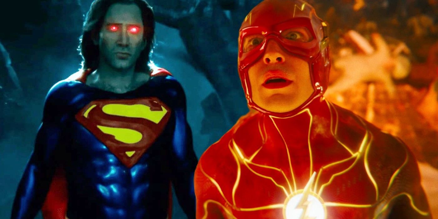 Custom image of Nicolas Cage's Superman and Ezra Miller's The Flash in The Flash.