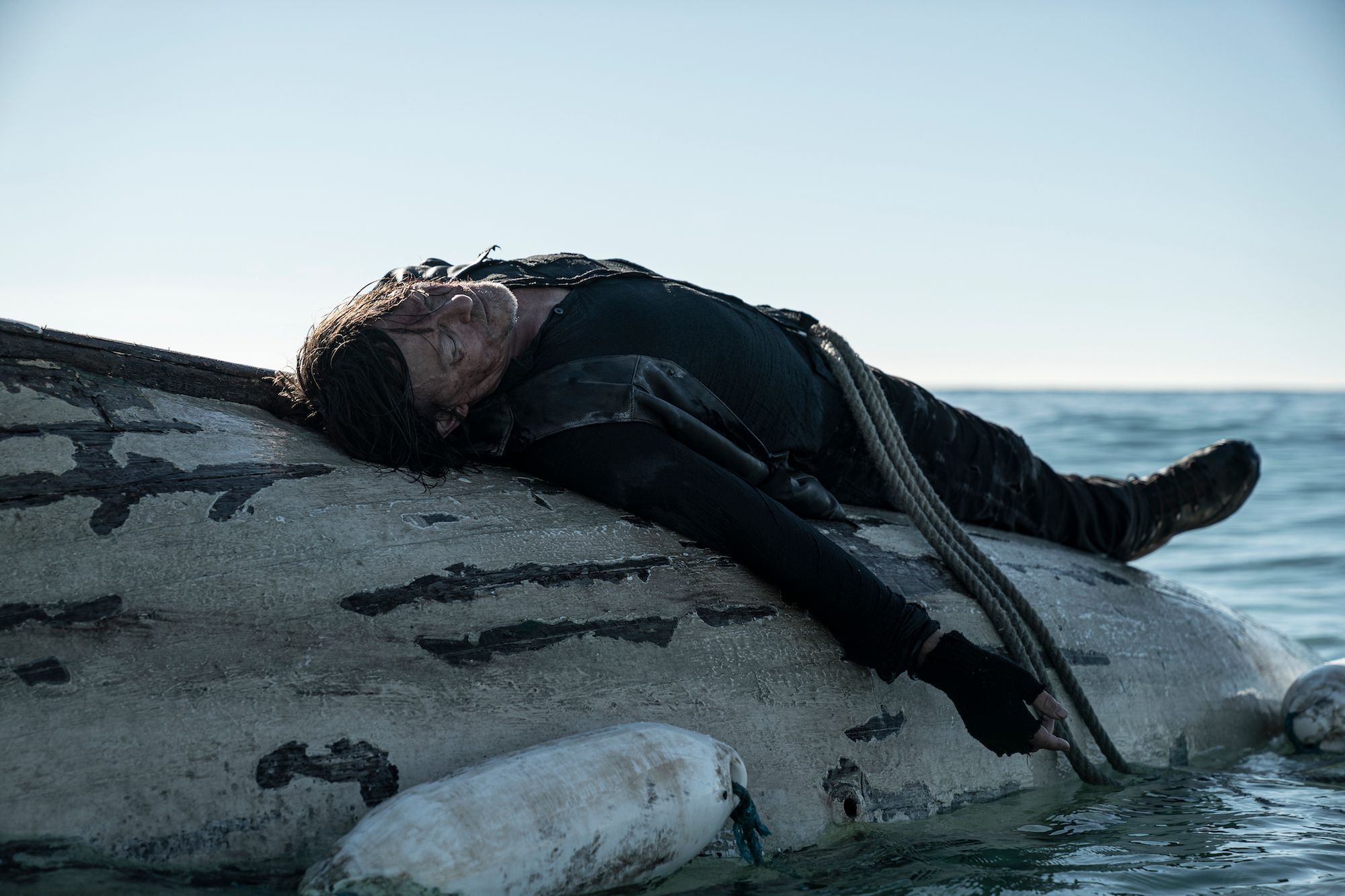 Norman Reedus as Daryl Dixon Tied to a Boat in The Walking Dead Daryl Dixon