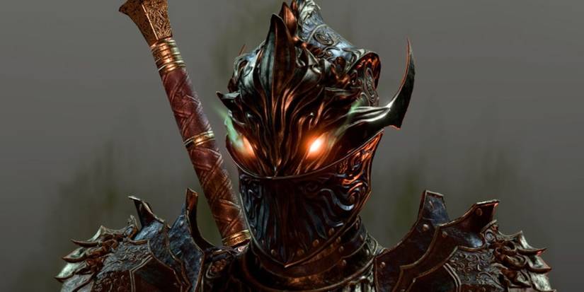 The Oathbreaker Knight in Baldur's Gate 3 against a hazy gray backdrop.
