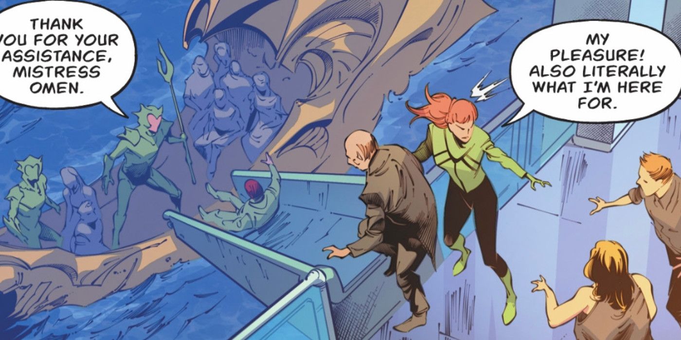 Omen helps evacuate people from an alien attack.