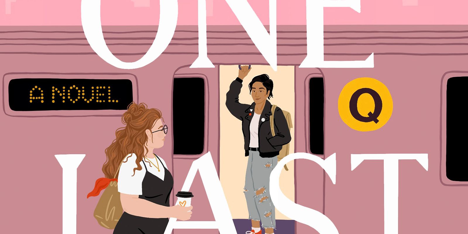 The One Last Stop cover shows August walking on the subway platform with Jane standing inside on the subway train.