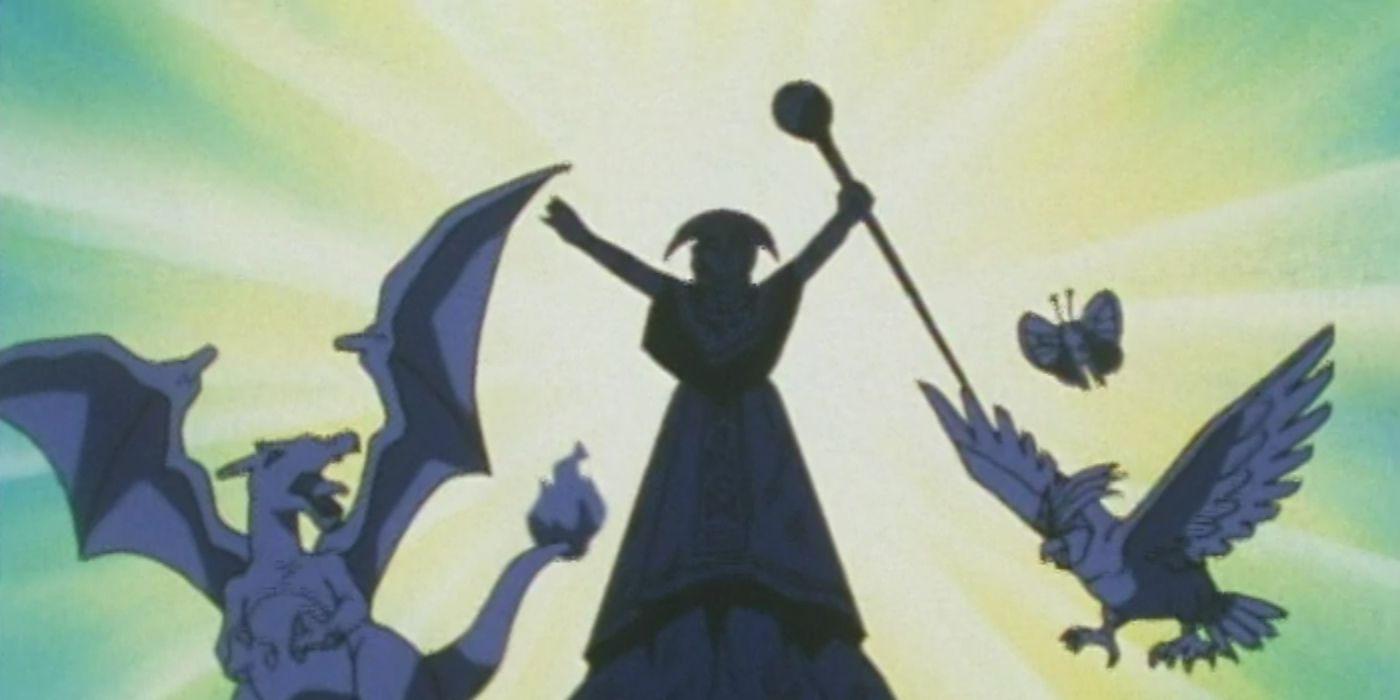 Pokemon: The Ancient Queen uses the staff and mask to control Pokemon.