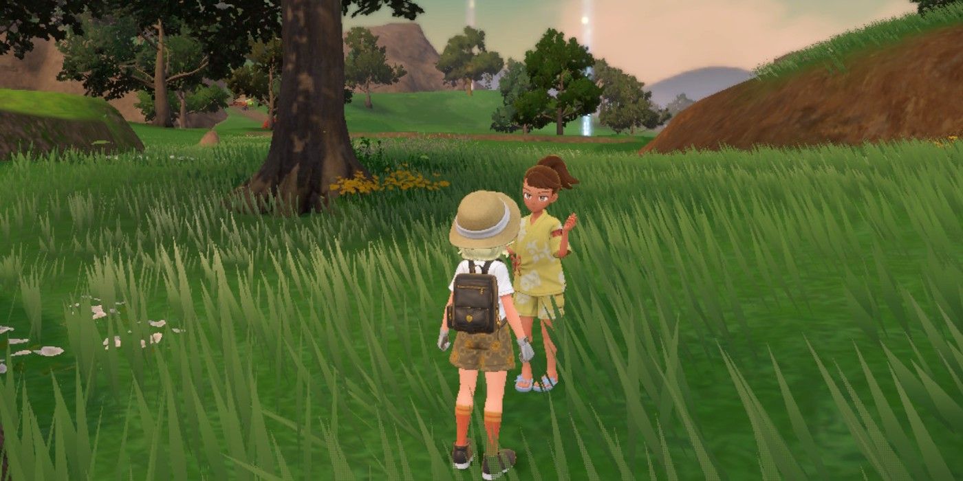 A player character encounters a Festival Girl NPC in Pokémon Scarlet and Violet&rsquo;s The Teal Mask DLC.