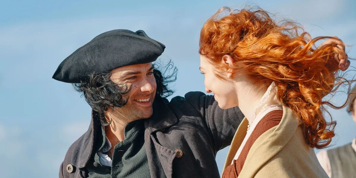 Ross and Demelza smile at each other in Poldark